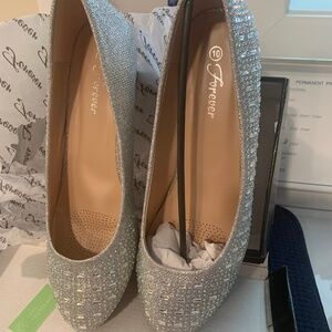Brand New Bejeweled Silver Shoes